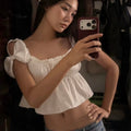 ANN CROP TOP - Gonghaze Ann top – White Floral Satin Crop Top