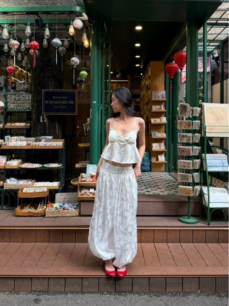 ANN BALLOON PANTS – Gonghaze Floral Jacquard Wide-Leg Pants