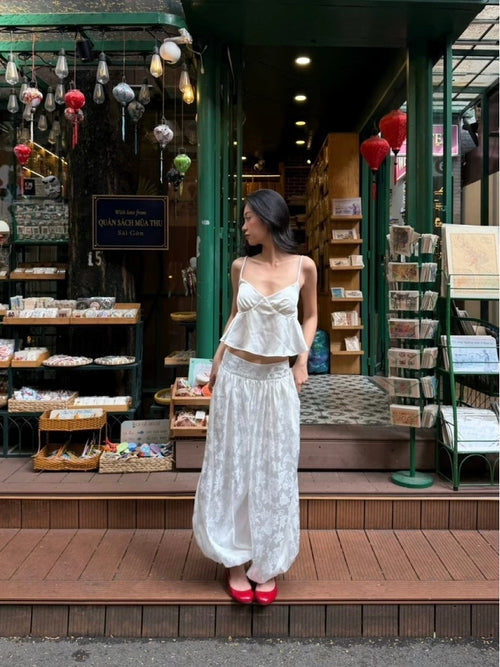ANN BALLOON PANTS – Gonghaze Floral Jacquard Wide-Leg Pants