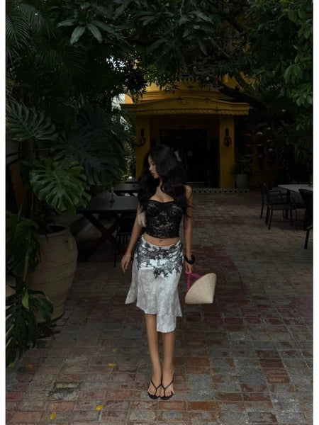 REMY SKIRT – Gonghaze Remy Skirt – White Brocade Silk Midi Skirt