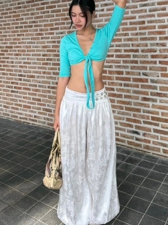 ANN BALLOON PANTS – Gonghaze Floral Jacquard Wide-Leg Pants