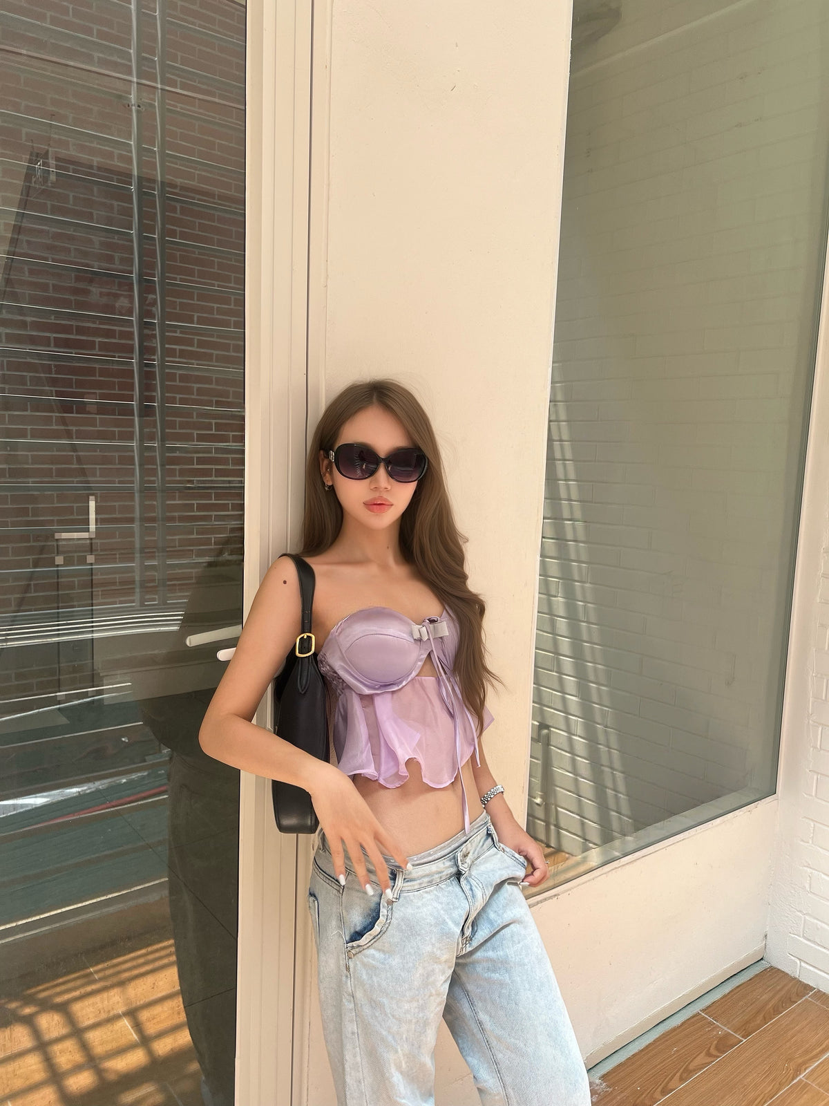 KITTEN TOP - Gonghaze Lily Top – Silk Bustier Cami with Flared Chiffon Hem